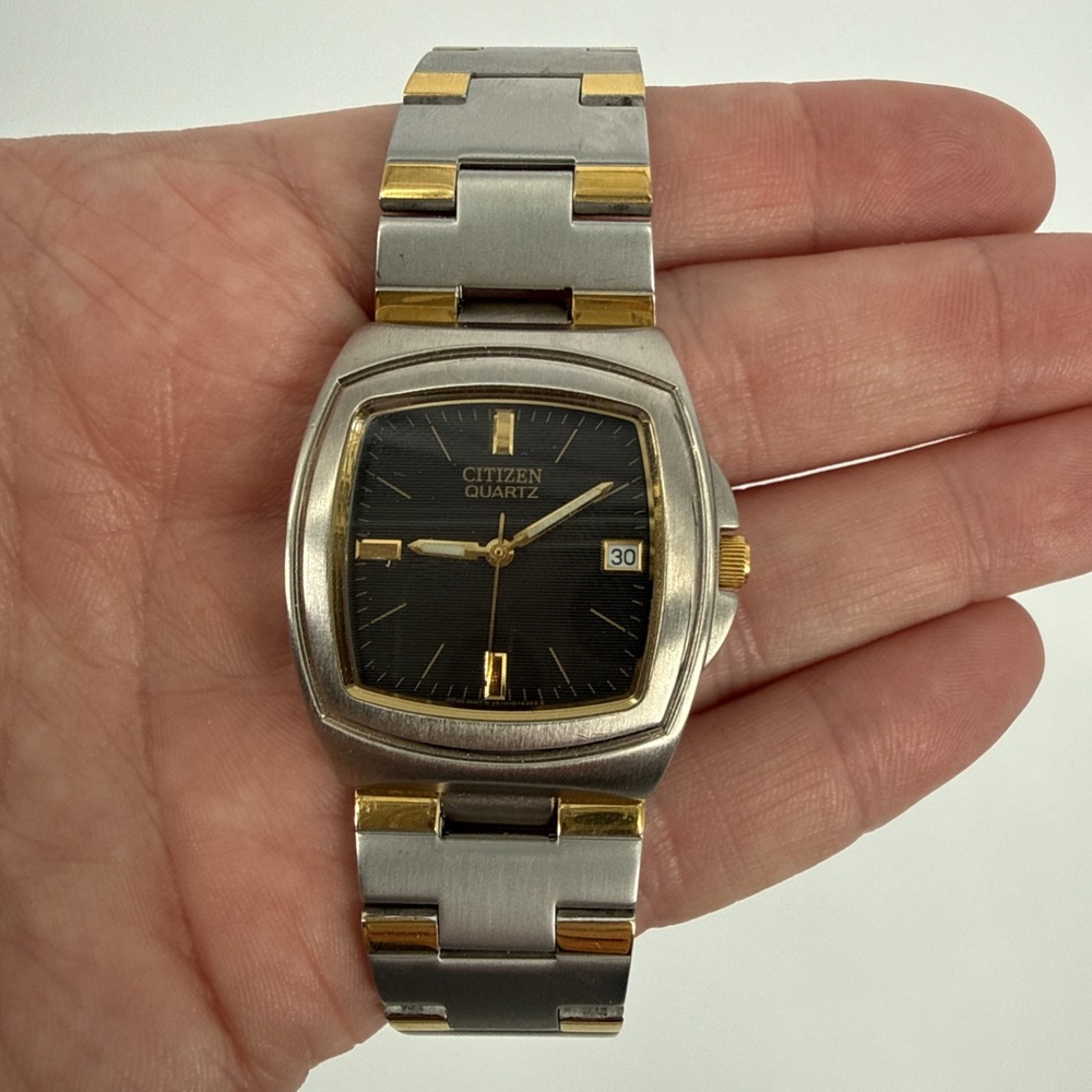 Vintage Citizen 2510-S95714 Quartz Watch Black Dial Two Tone Japan Untested